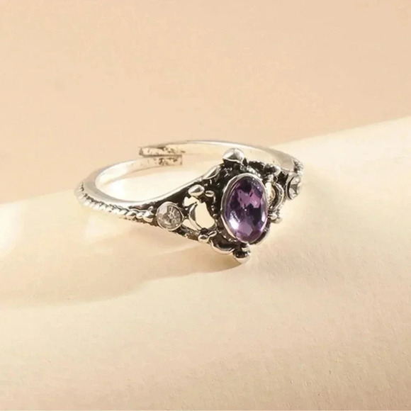 Silver Dark Purple Stone Ring - Picture 3 of 5